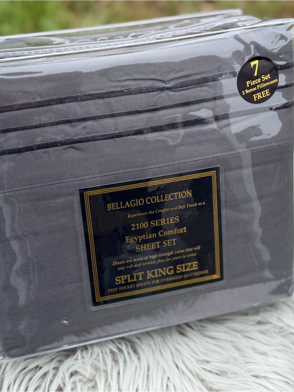 New 7PCS split king size bed sheet set Gray color